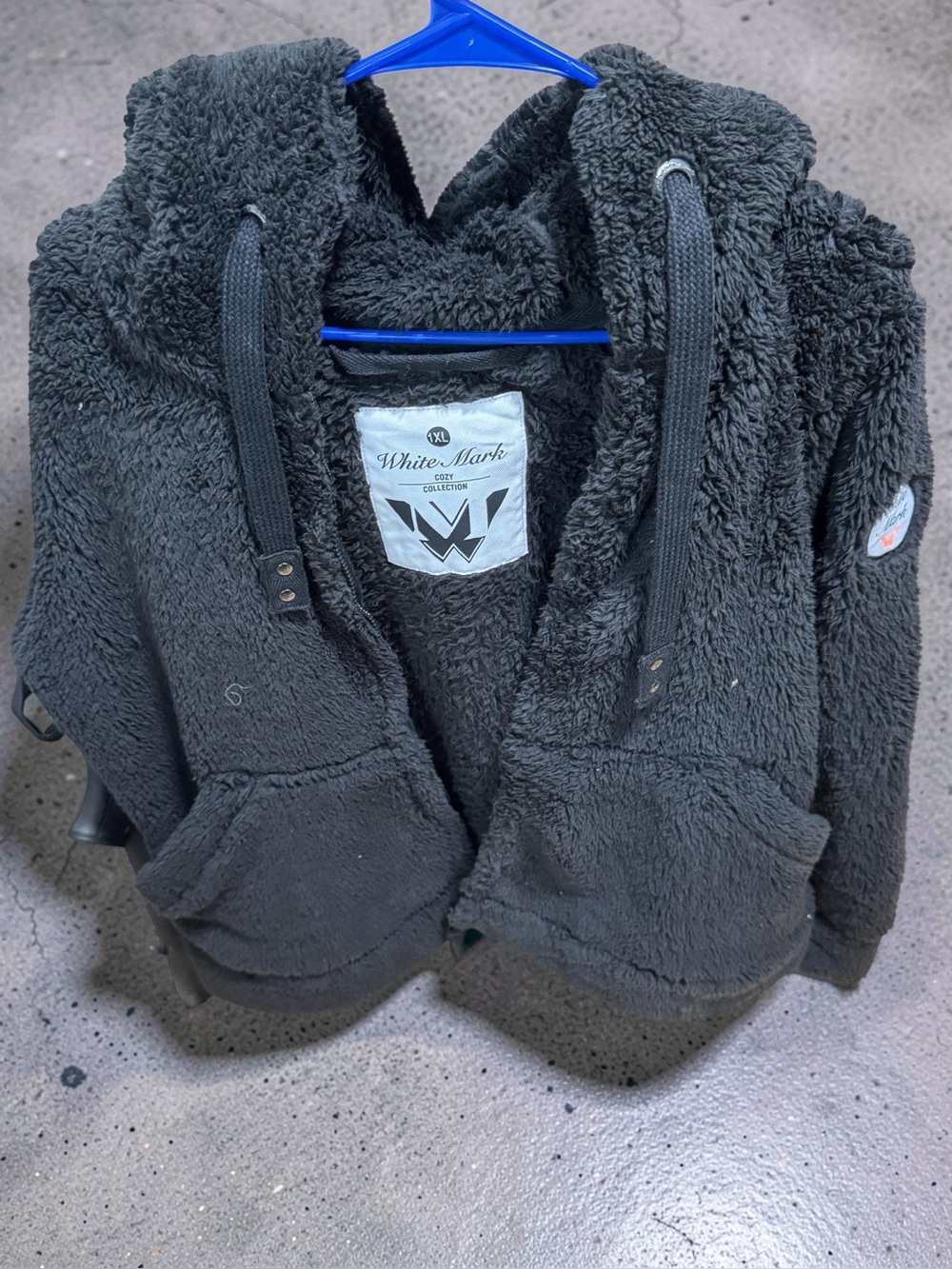 White Mark Plush Hooded Zip Jacket - black